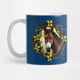 Mule Surrounded By A Wreath Of Yellow jessamine Tattoo Style Art Mug